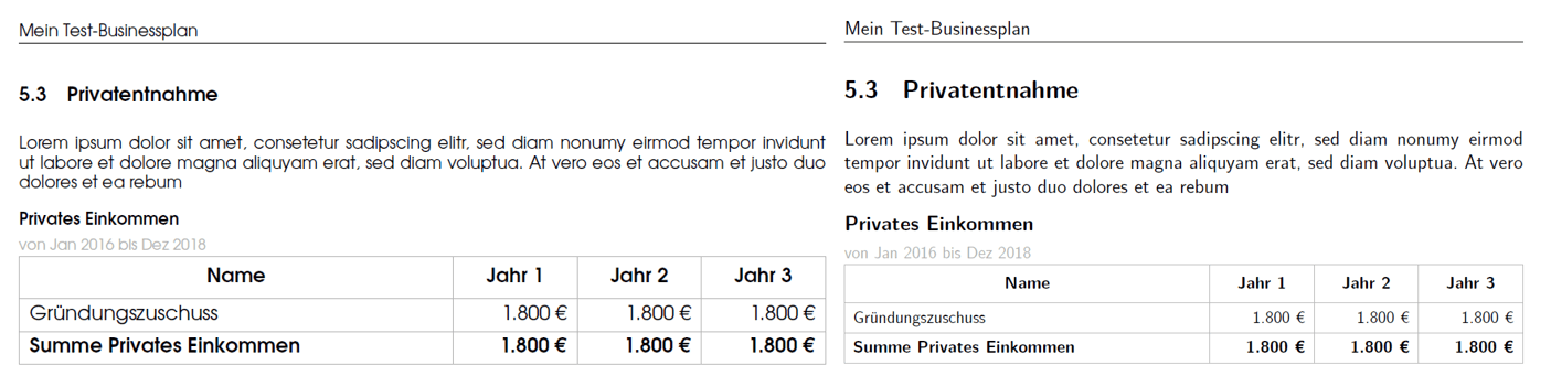 SmartBusinessPlan Screenshot Layout Vergleich