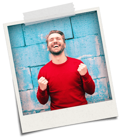 Polaroid Person freut sich