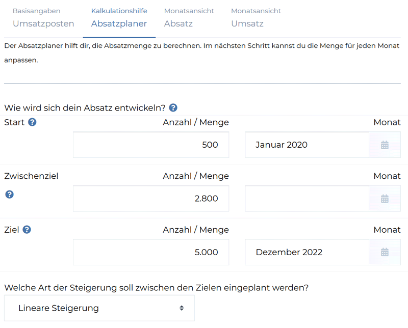 SmartBusinessPlan Screenshot Absatzplaner