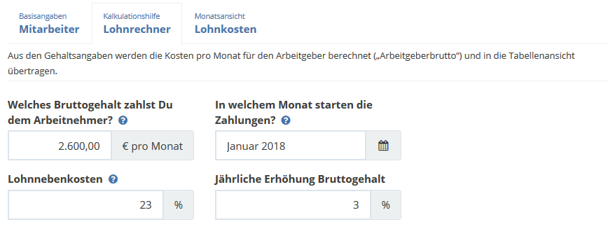 Screenshot Personalkosten SmartBusinessPlan