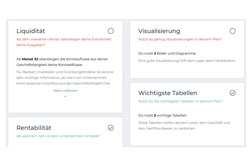 Screenshot: SmartBusinessPlan Kompakt Check
