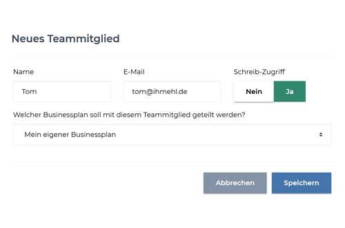 Screenshot SmartBusinessPlan gemeinsames Arbeiten