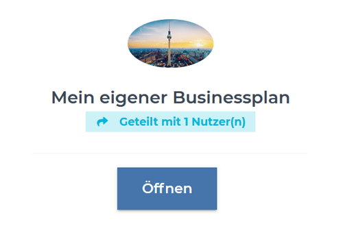Screenshot SmartBusinessPlan Plan teilen